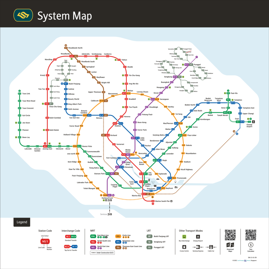 Bản đồ tàu điện ngầm MRT ở Singapore mới nhất
